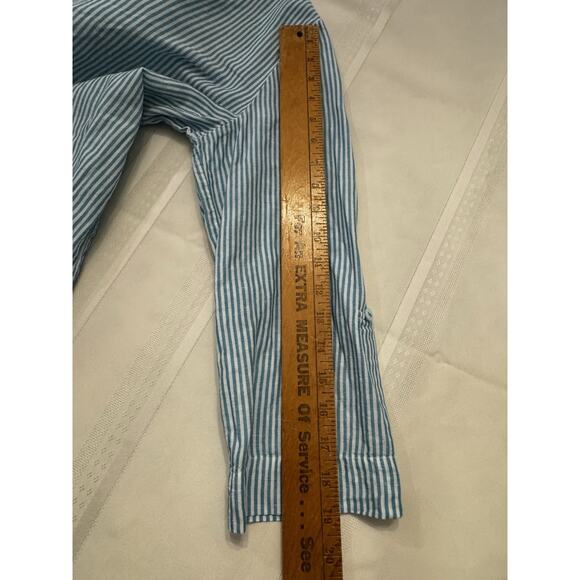 Chico's Pullover Tunic Top Sz 1 M Teal White Stripe Linen Blend Beach Resort - Picture 8 of 10